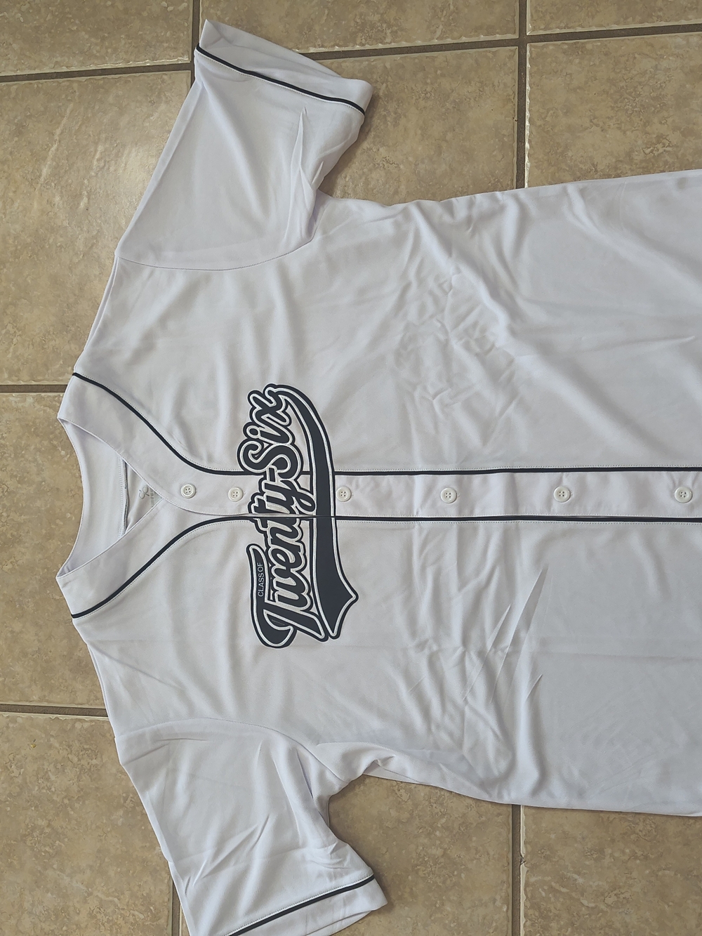 Class Of 2026 White Baseball Jersey with Navy Trim and Script Logo Multiple Size